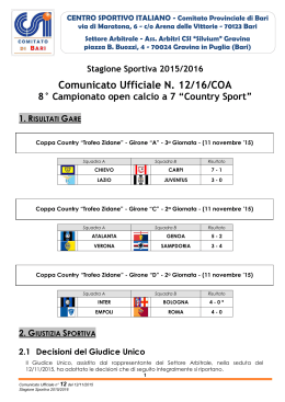 Comunicato CSI del 14/11/2015 dopo la 2^ giornata