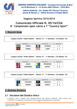 Comunicato CSI del 15/10/2015 dopo la 1^ giornata