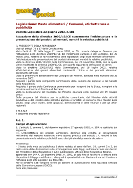 Legislazione: Paste alimentari / Consumi