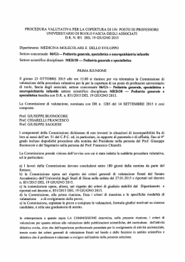 Settore concorsuale 06/G1&mdash; Pediatria generale, specialistica e