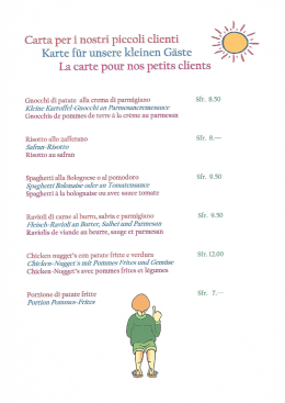 Carta per i nostri piccoli clienti Karte fiir unsere kleinen Gàste La