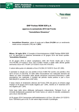 BNP Paribas REIM SGR p.A. approva la semestrale 2014 del Fondo