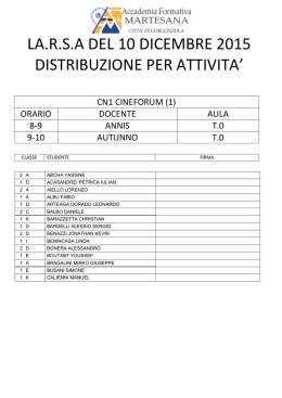 LA.R.S.A DEL 10 DICEMBRE 2015 DISTRIBUZIONE PER ATTIVITA`