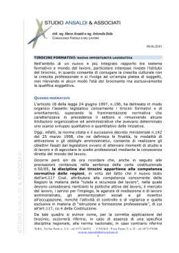 TIROCINI FORMATIVI - nuova opportunit&agrave;