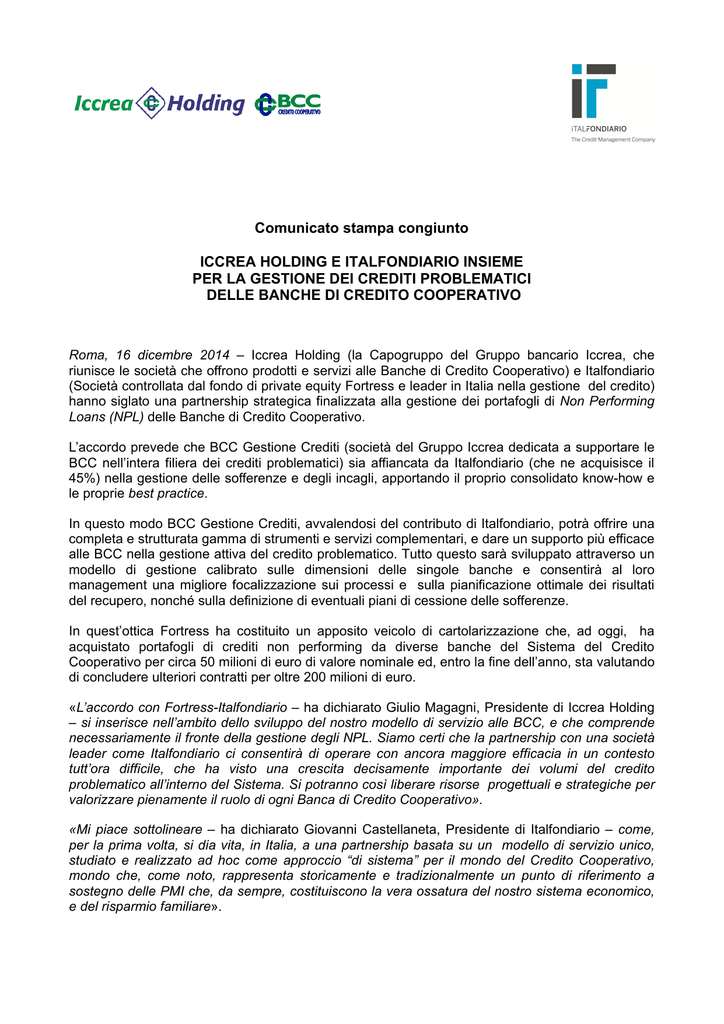 Scarica Il Comunicato Gruppo Bancario Iccrea
