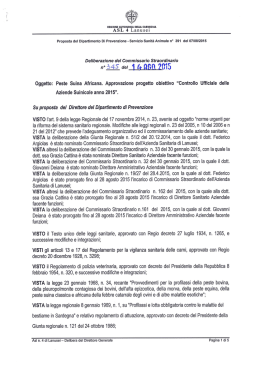 Oggetto: Peste Suina Africana. Approvazione progetto