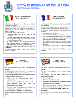 Manifesto imposta di soggiorno per gli esercizi ricettivi 0,60 euro
