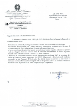 VVF DIR. REG. Riscontro a nostra nota del 3 febbraio 2015