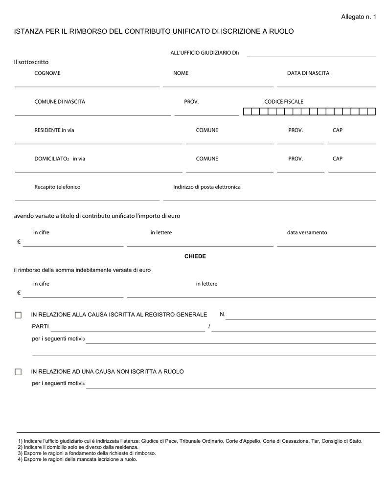 Istanza Per Il Rimborso Del Contributo Unificato Di Iscrizione A