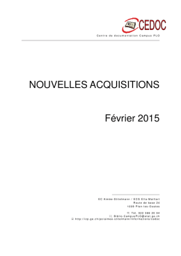 NOUVELLES ACQUISITIONS F&eacute;vrier 2015