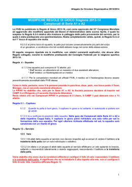 MODIFICHE REGOLE DI GIOCO Stagione 2013