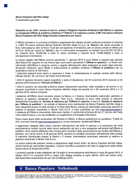 Deposito Registro Imprese - Banca Popolare dell`Alto Adige