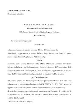 TAR Sardegna, 27.6.2014, n. 505 equo indennizzo