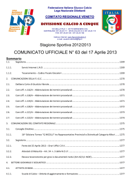 COMUNICATO UFFICIALE N° 63 del 17 Aprile 2013