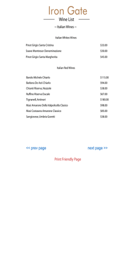 Wine List - Iron Gate