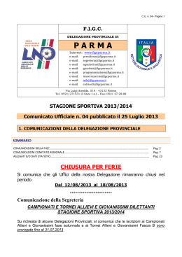 STAGIONE SPORTIVA 2013/2014 Comunicato