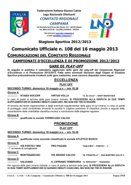 Comunicato Ufficiale n. 108 del 16 maggio 2013