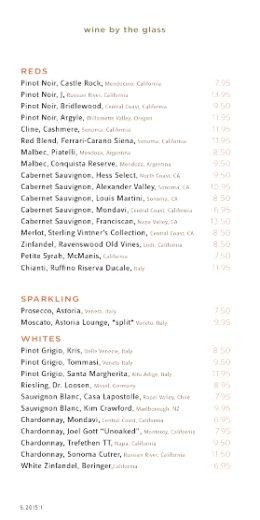 wine by the glass RE DS Pinot Noir, Castle Rock