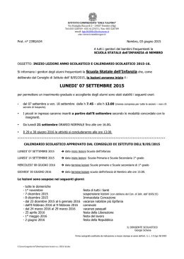 Inizio delle lezioni e calendario scolastico per l`a.s. 2015/2016