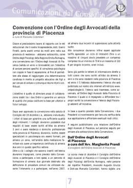 Convenzione con l`Ordine degli Avvocati della provincia di Piacenza