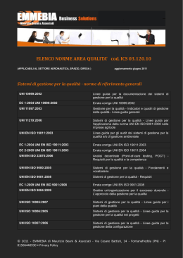 Tabella norme qualit&agrave; - settore Aeronautica, Spazio, Difesa
