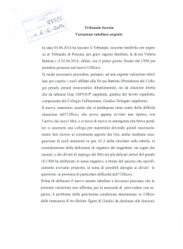 Tribunale Isernia Variazione tabellare urgente In data 03.06.2014