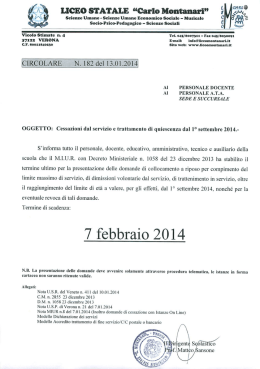 Circolare n. 182 - Cessazioni dal servizio e trattamento di