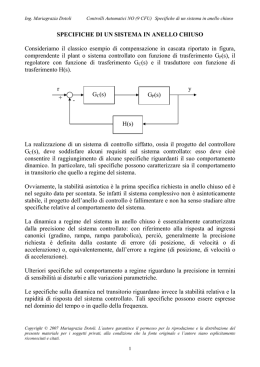 SPECIFICHE DI UN SISTEMA IN ANELLO CHIUSO