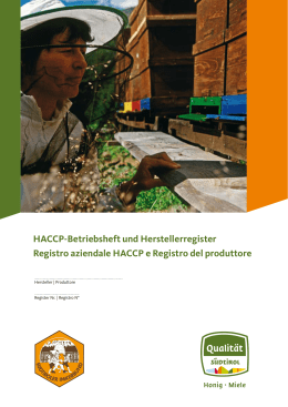 HACCP-Betriebsheft und Herstellerregister Registro aziendale