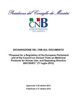Dichiarazione del CNB sul documento “Proposal for a Regulation of