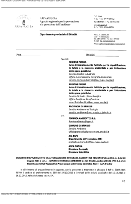 Provvedimento di Autorizzazione integrata Amb.le Reg. Puglia D.D.