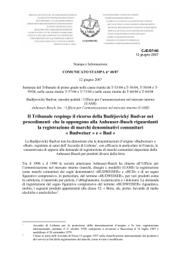 Il Tribunale respinge il ricorso della Budĕjovický Budvar