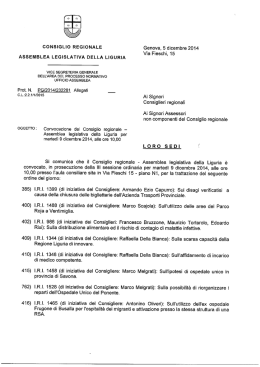 Consiglio Regionale martedì 9 dicembre