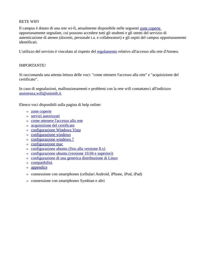 scaricare certificato wifi unimib