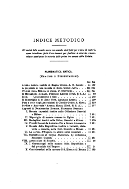 INDICE METODICO - Numismatica Italiana