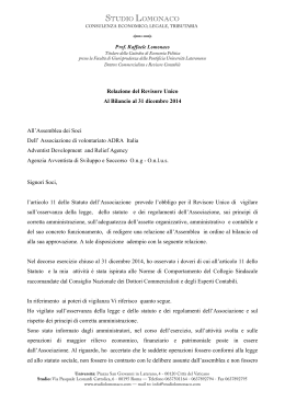 Relazione del Revisore Unico Al Bilancio al 31 dicembre 2014 All