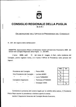 CONSIGLIO REGIONALE DELLA PUGLIA B A R |