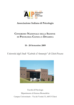 18 Venerd&igrave; mattina - Sezione Psicologia Clinica e Dinamica