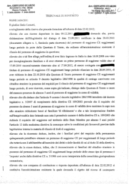 Trib. Rovereto - Stranieri in Italia