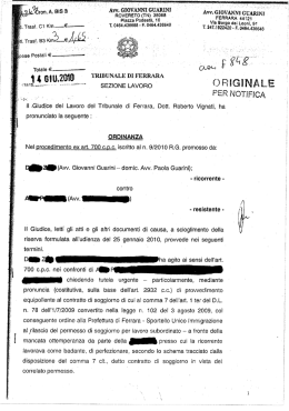 Ordinanza del Tribunale di Ferrara (Sez. Lavoro) del 3 maggio 2010