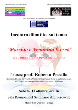 Incontro dibattito sul tema: Relatore prof. Roberto Presilla