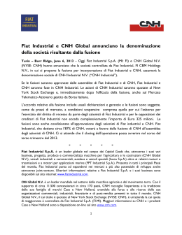 Fiat Industrial e CNH Global annunciano la denominazione della