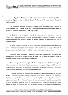 Oggetto : Protocollo operativo gestione recupero