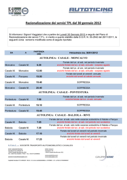 Razionalizzazione dei servizi TPL dal 30 gennaio 2012