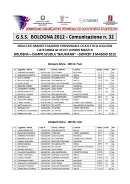 G.S.S. BOLOGNA 2012 - Comunicazione n. 32