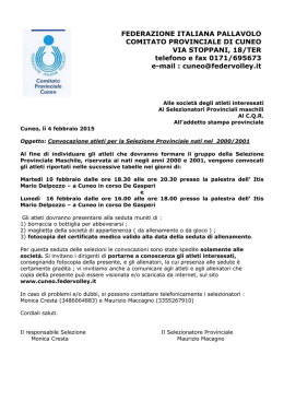 Convocazione selezione 2014-15 del 10 e 16 febbraio