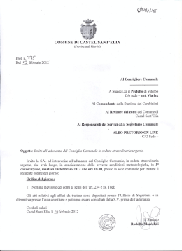 Adunanza Consiglio Comunale Straordinaria urgente