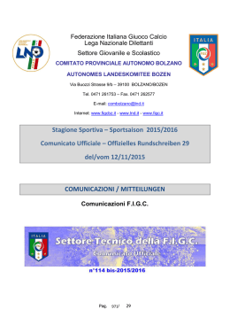 Stagione Sportiva &ndash; Sportsaison 2015/2016 Comunicato