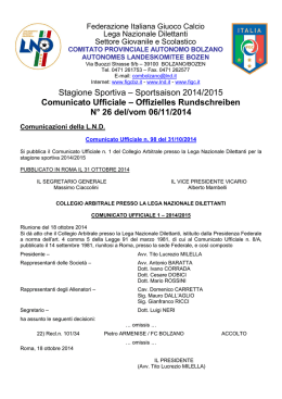 Stagione Sportiva &ndash; Sportsaison 2014/2015 Comunicato