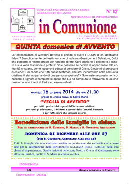 In comunione n&deg; 17 del 14 dicembre 2014